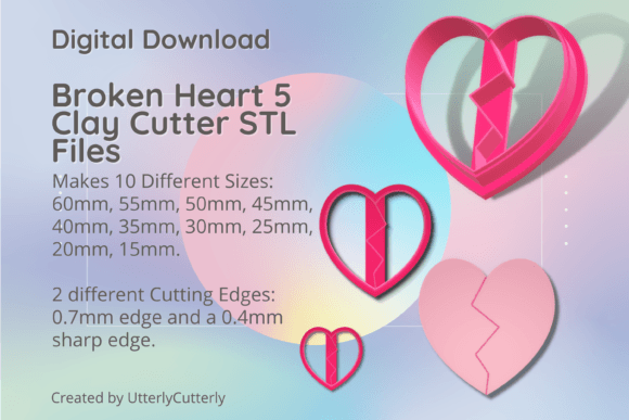 Broken Heart 5 Clay Cutter - Valentines STL Bundle