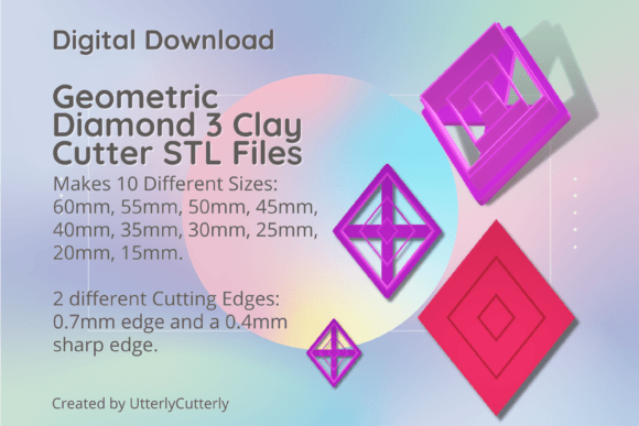 Geometric Diamond 3 Clay Cutter - Mid Ce: Digital STL Files for Precision Crafting