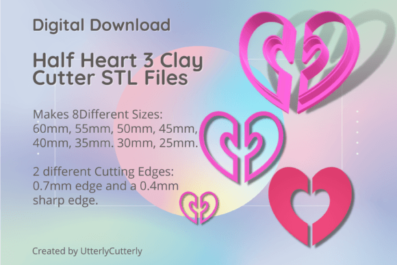 Half Heart 3 Clay Cutter - Valentines ST: Digital STL Files for Custom Creations