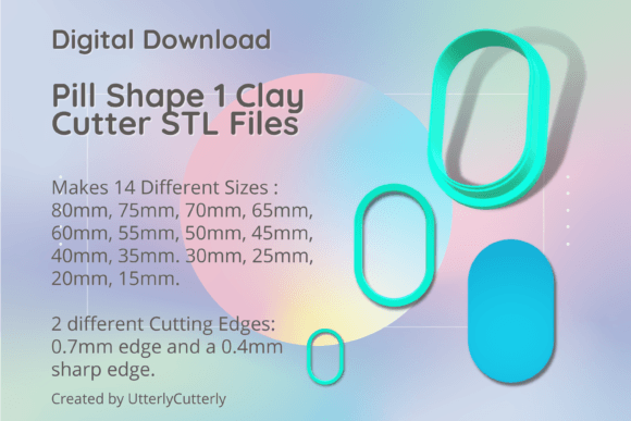 Pill Shape 1 Clay Cutter: Basic STL Digital File