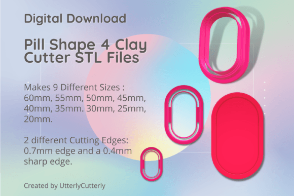 Pill Shape 4 Clay Cutter Border STL Digital Download