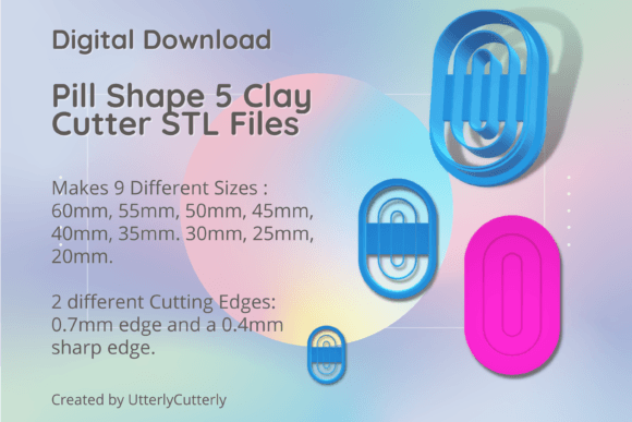 Pill Shape 5 Clay Cutter - Rainbow STL D