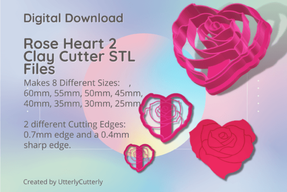 Rose Heart 2 Clay Cutter - Valentines Lo: Digital STL Files for Custom Creations