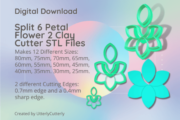 Split 6 Petal Flower 2 Clay Cutter STL