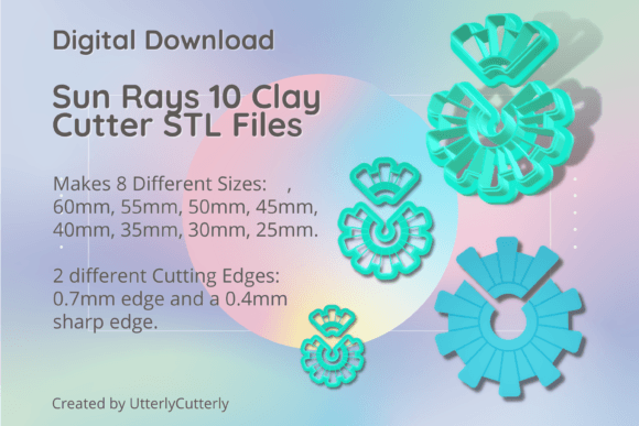 Sun Rays 10 Clay Cutter - Celestial STL: Elevating Polymer Clay and Cookie Design