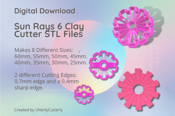 Sun Rays 6 Celestial STL: Mid-Century Clay Cutters