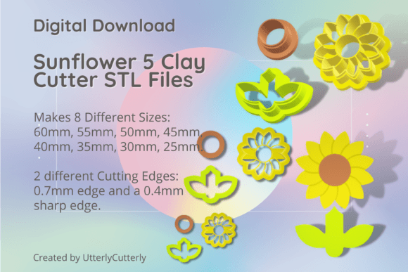 Sunflower 5 Clay Cutter Summer STL Digital Download